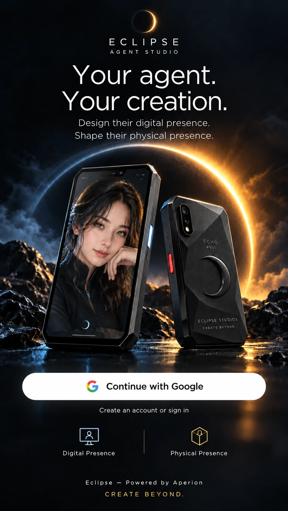 Eclipse Agent Key showing the agent portrait on the front and a black faceted case on the back